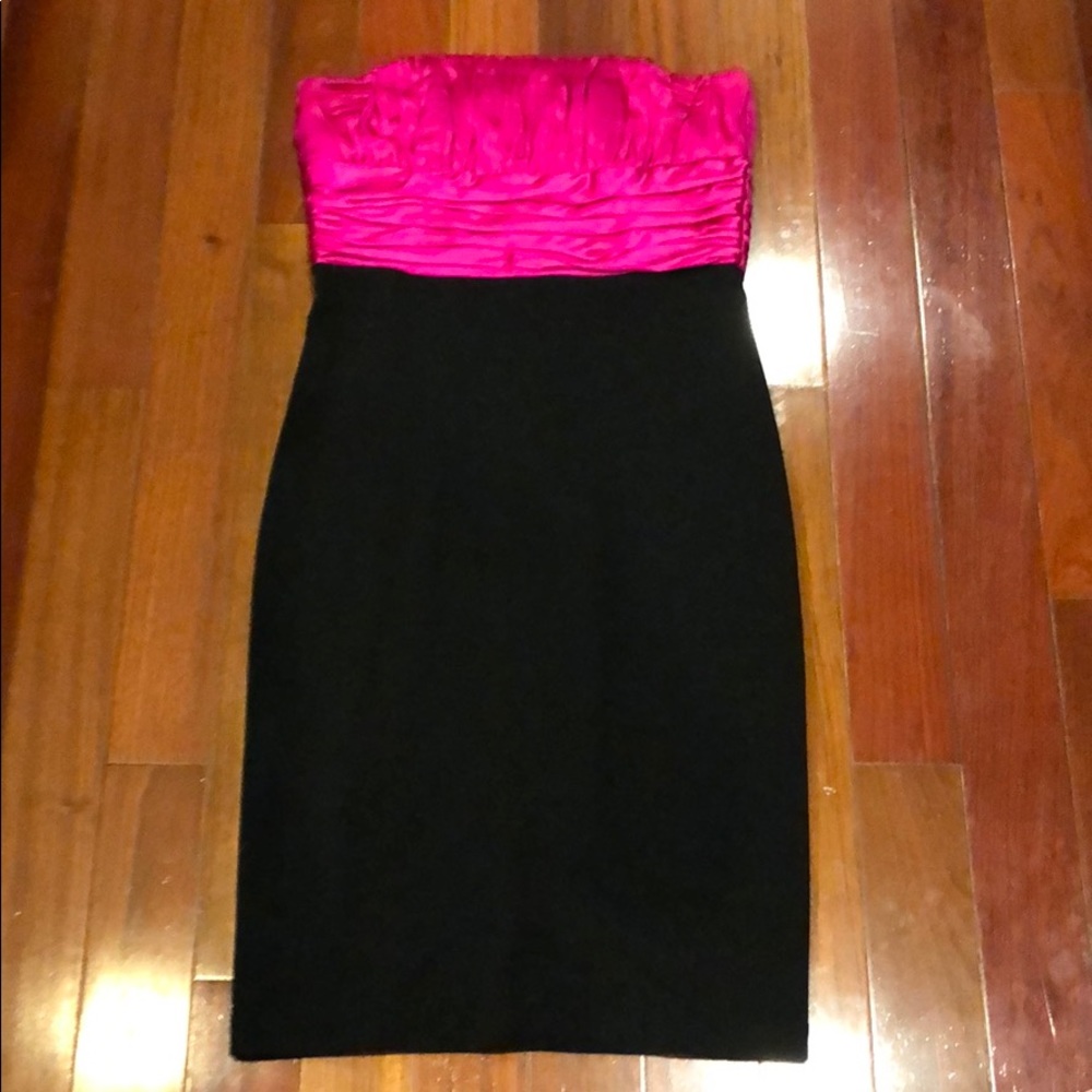 Hot Pink and Black strapless dress Medium
